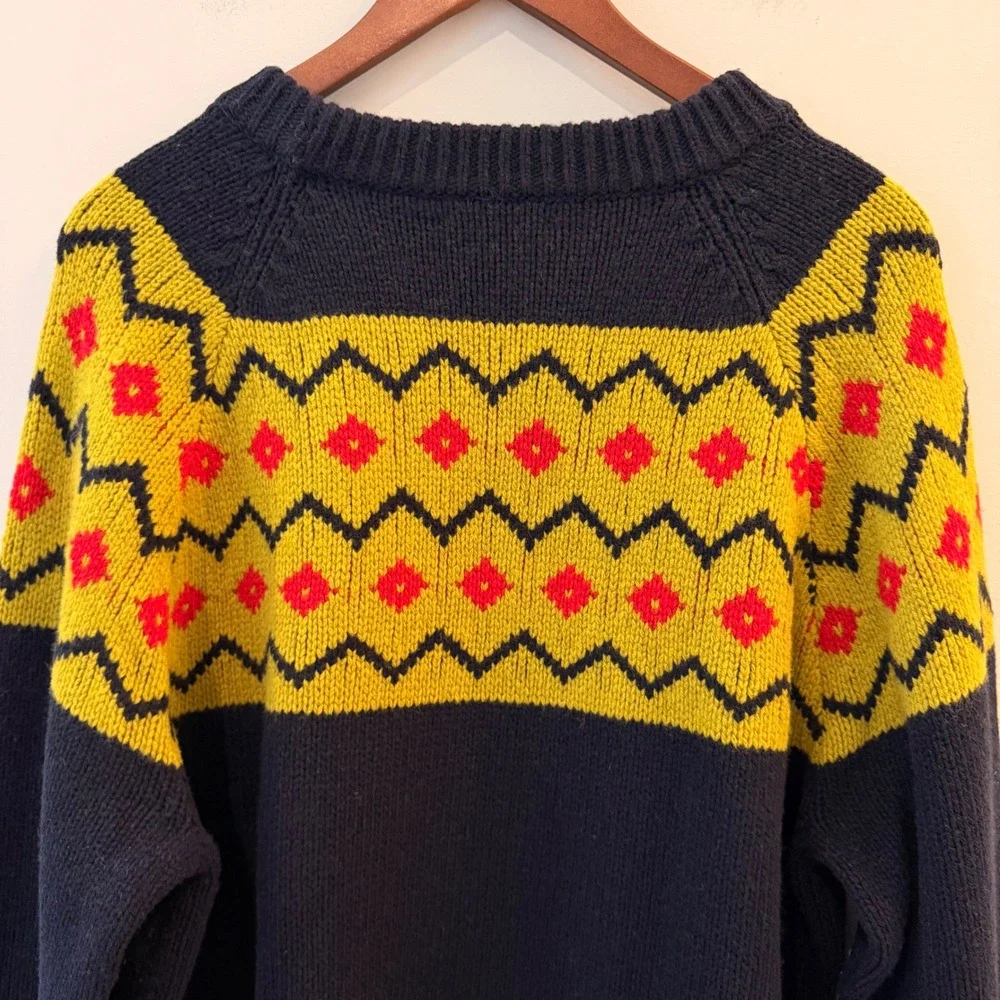 Alexa Chung for Madewell Fair Isle Knit Sweater Wool Navy Yellow NY901 L NWOT